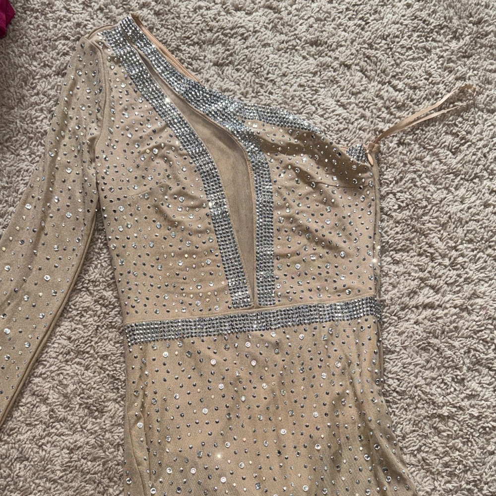 Elegant Tan and Silver Embellished Dress